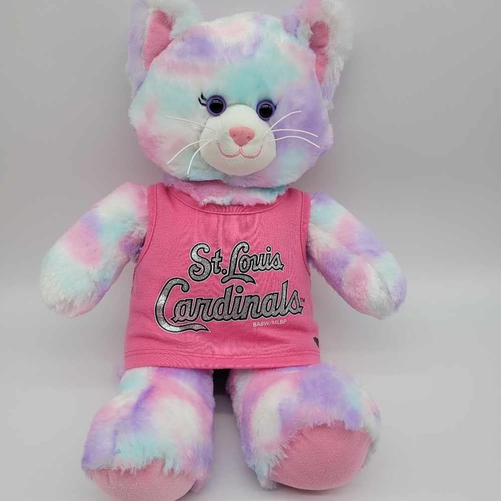 Build A Bear BAB Plush Stuffed Animal Cat Pink STL Cardinals Shirt 16"
